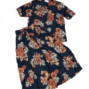 L Dreamy 80s vintage black dark blouse maxi skirt Outfit Lot Bundle Set